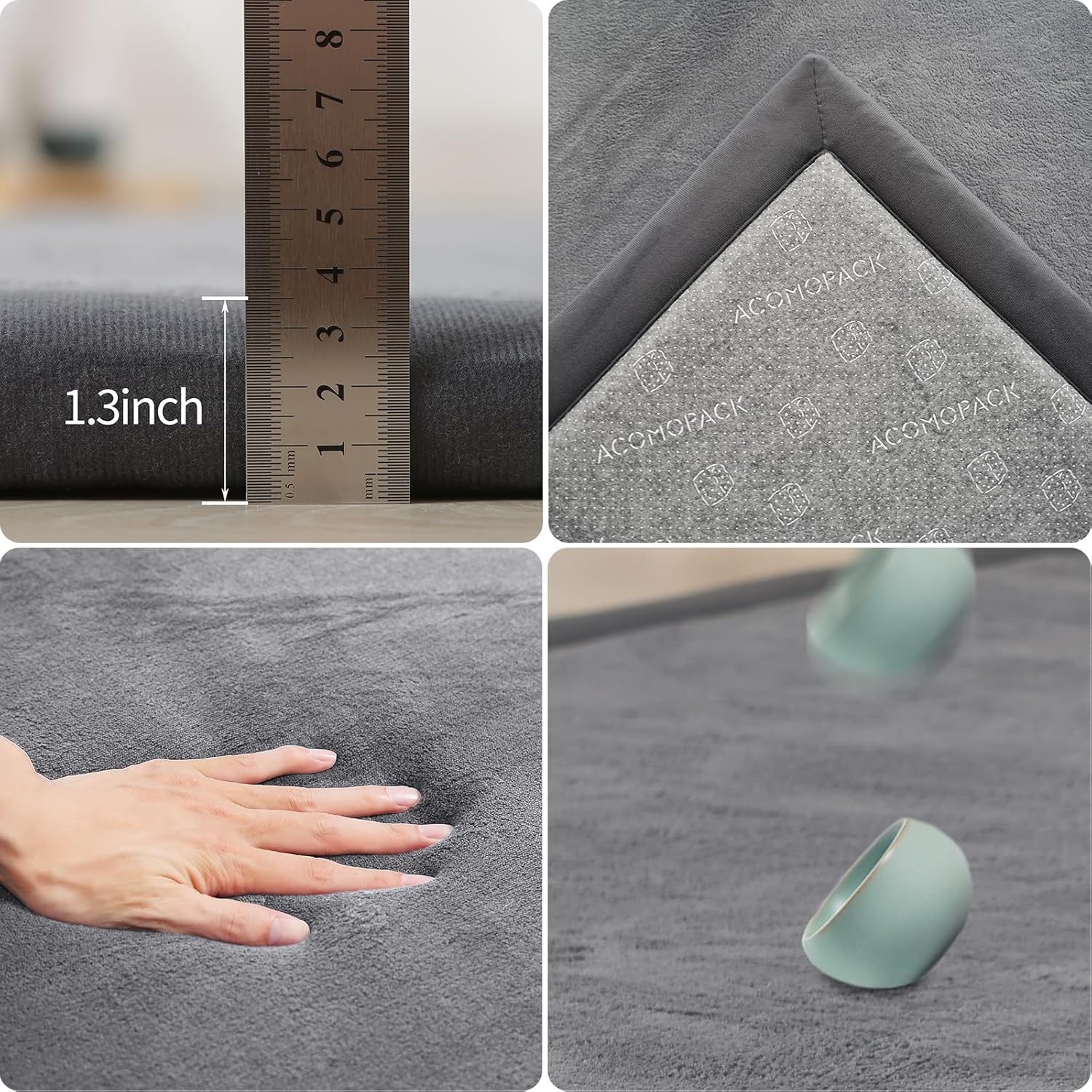 ACOMOPACK Baby Play Mat for Floor 1.3" Thick Memory Foam Play Mat 71"×79" Tummy Time Crawling with