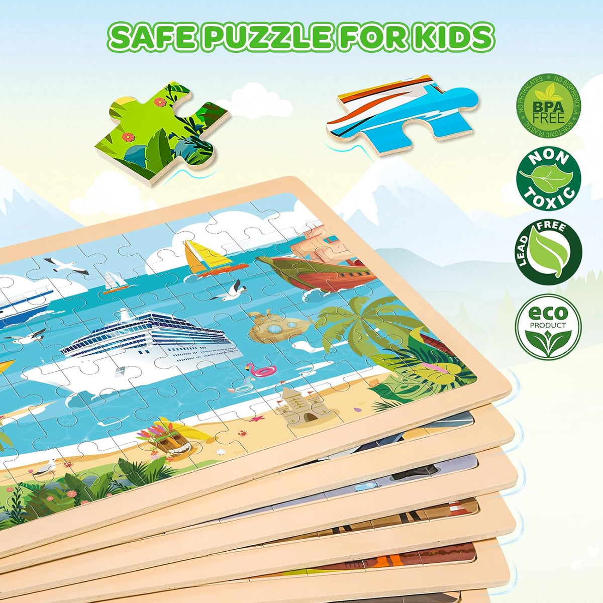 Wooden Puzzles for Kids Age 3 4 5 Year Old, 6 Pack 60 Pcs Toddler Jigsaw Puzzles for Girl Boy