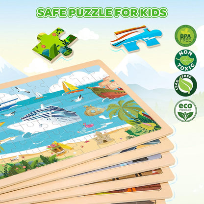 Wooden Puzzles for Kids Age 3 4 5 Year Old, 6 Pack 60 Pcs Toddler Jigsaw Puzzles for Girl Boy