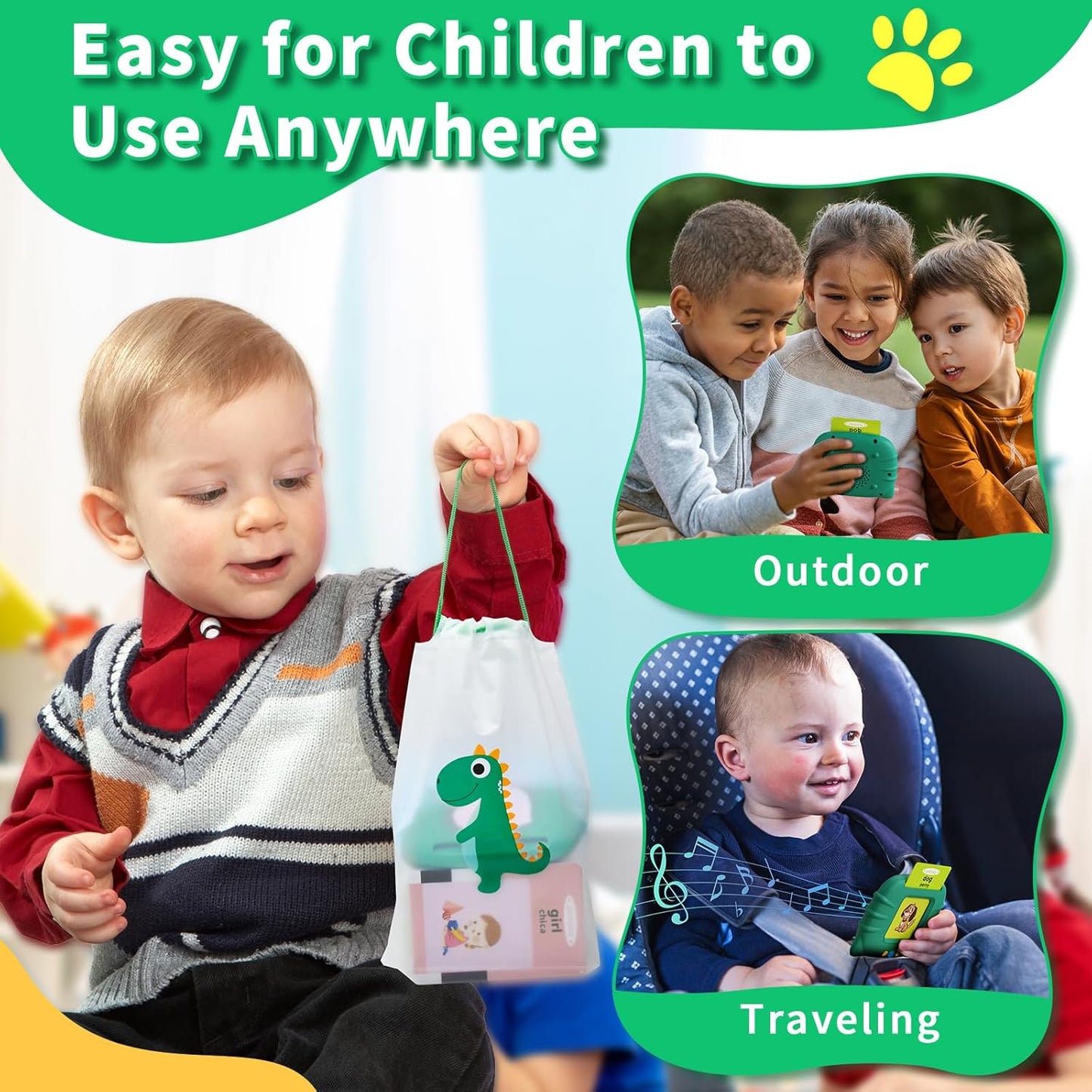 Toddler Toys Bilingual English and Spanish Talking Flash Cards for 1 2 3 4 5 6 Year Old Boys and