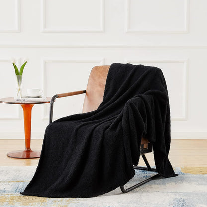 CYMULA Knit Throw Blanket for Couch Black-Super Soft Lightweight Plush Fuzzy Fluffy Cozy Blankets