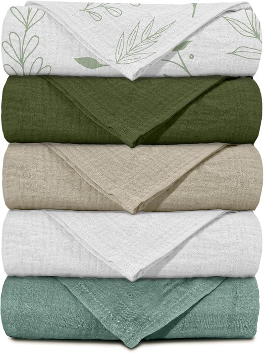 Muslin Receiving Blankets, Neutral Blanket Swaddling for Newborn Boys and Girls, 5 Pack Breathable