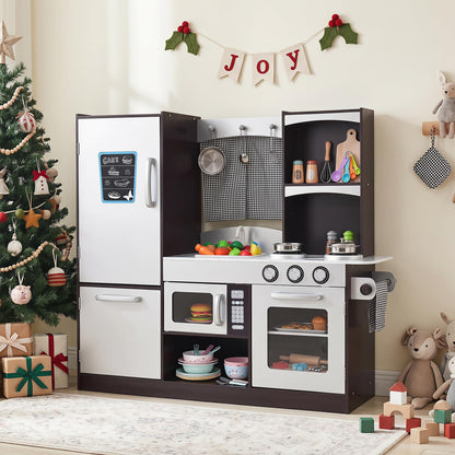 Costzon Kids Play Kitchen, Wooden Kids Kitchen Playset w/Realistic Sound, Microwave, Oven