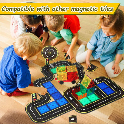 Magnetic Tiles Road Set, STEM Magnet Building Blocks for Toddler Kids, Montessori Educational Toy