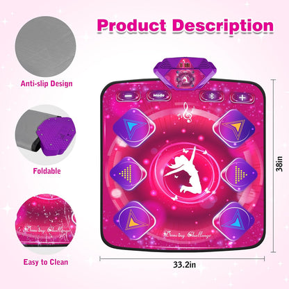 Dance Mat for Kids, Electronic Dance Pad with Wireless Bluetooth & LED Lights, Adjustable Volume