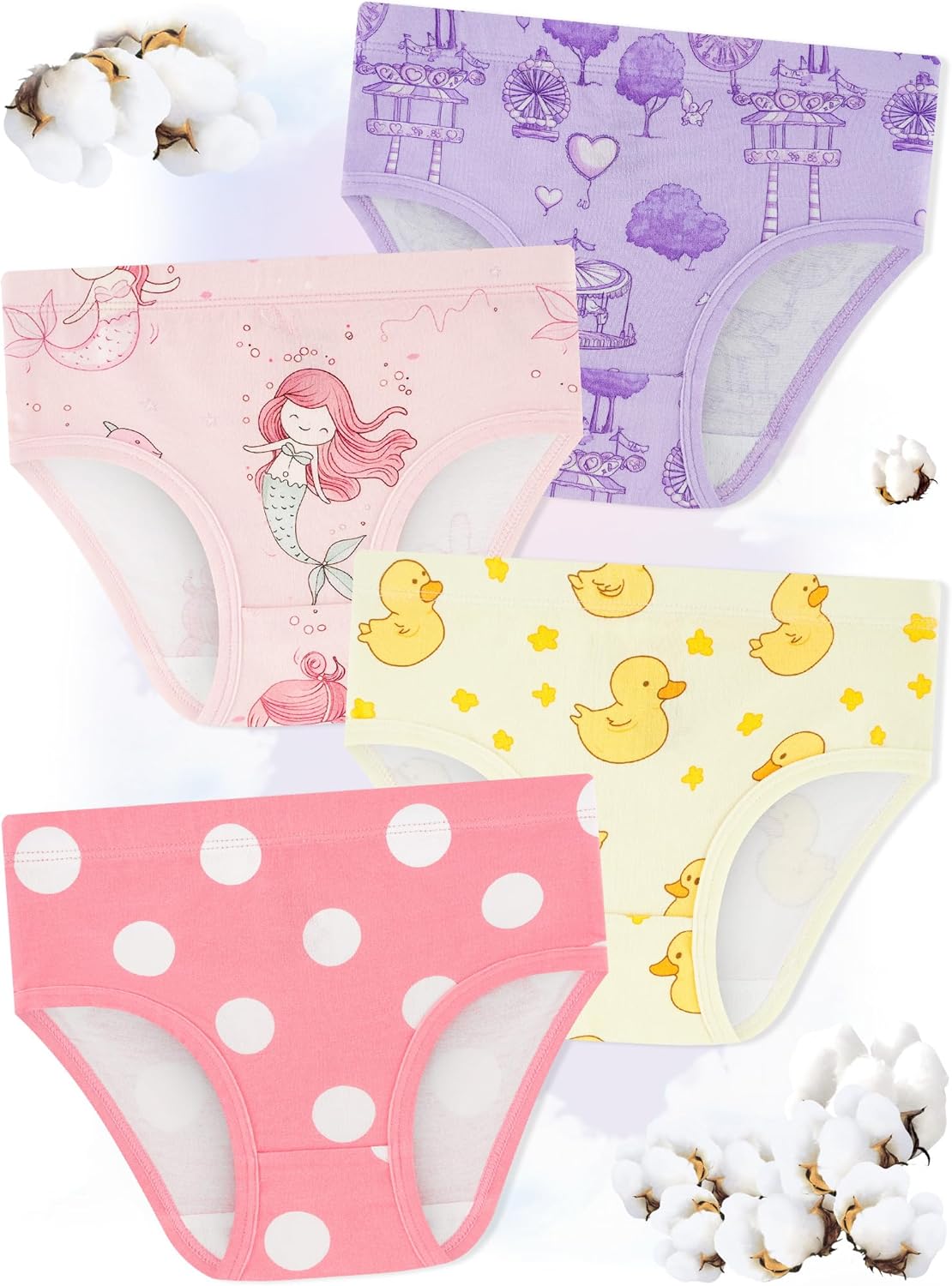 Girls' Underwear,Soft Cotton Tagless Panties for Toddlers' & Little Kids Comfort,Breathable