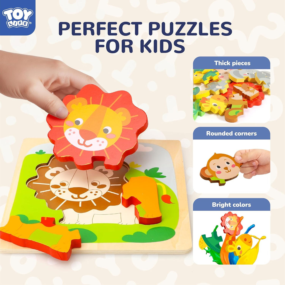 TOY Life Wooden Puzzles for Toddlers 1-3, Animals Toddler Puzzles 1-3, Puzzles for Toddlers 2-4