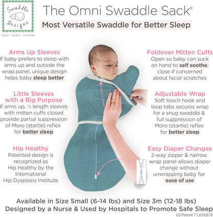 SwaddleDesigns 6-Way Omni Swaddle Sack Arms Up Swaddle for Newborn, More Options to Calm Startle