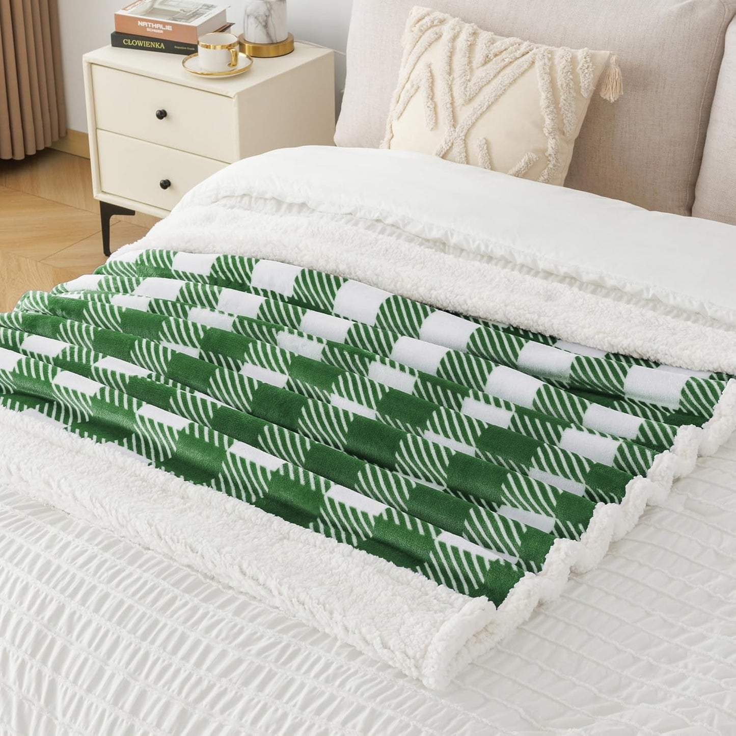 Touchat Sherpa Plaid Twin Blanket 60" X 70", Fuzzy Fluffy Soft Cozy Throw Blanket, Twin Size Plush