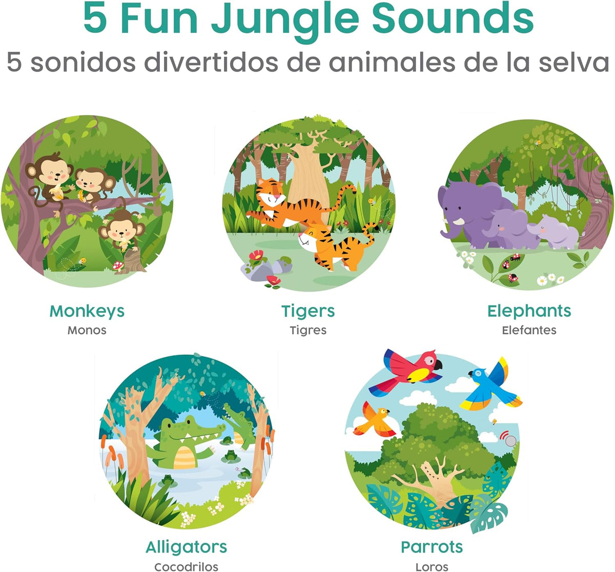 Binibi Spanish Books for Babies & Toddlers 1-3 La Selva Bilingual Sound Book with Jungle Animal