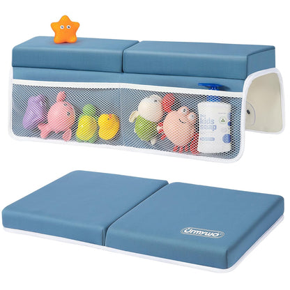URMYWO Bath Kneeler and Elbow Rest Pad Set - 1.5" Thick Baby Bath Kneeler Pads with Toys Organizer
