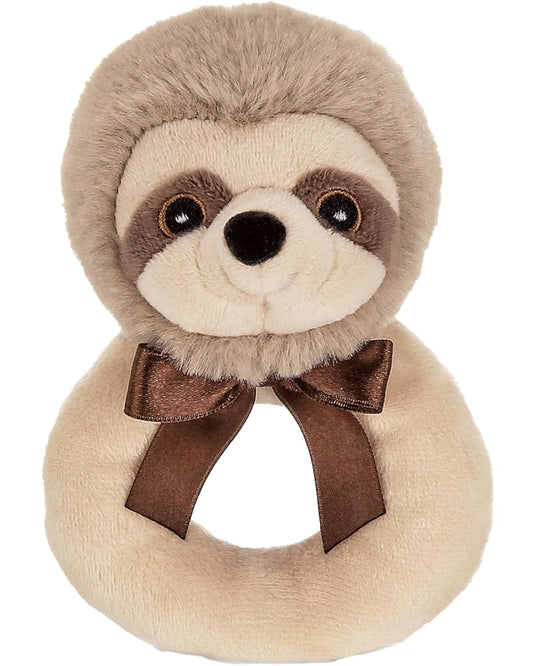 Bearington Baby Lil’ Speedster - 5.5 Inch Sloth Plush Stuffed Animal Soft Ring Rattle, Sloth Baby