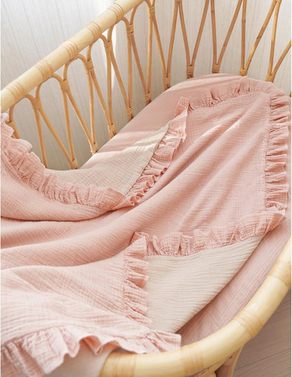 Konssy Flounce Muslin Baby Blankets, Cotton Crib Blanket for Baby Infant Toddler, Super Soft and