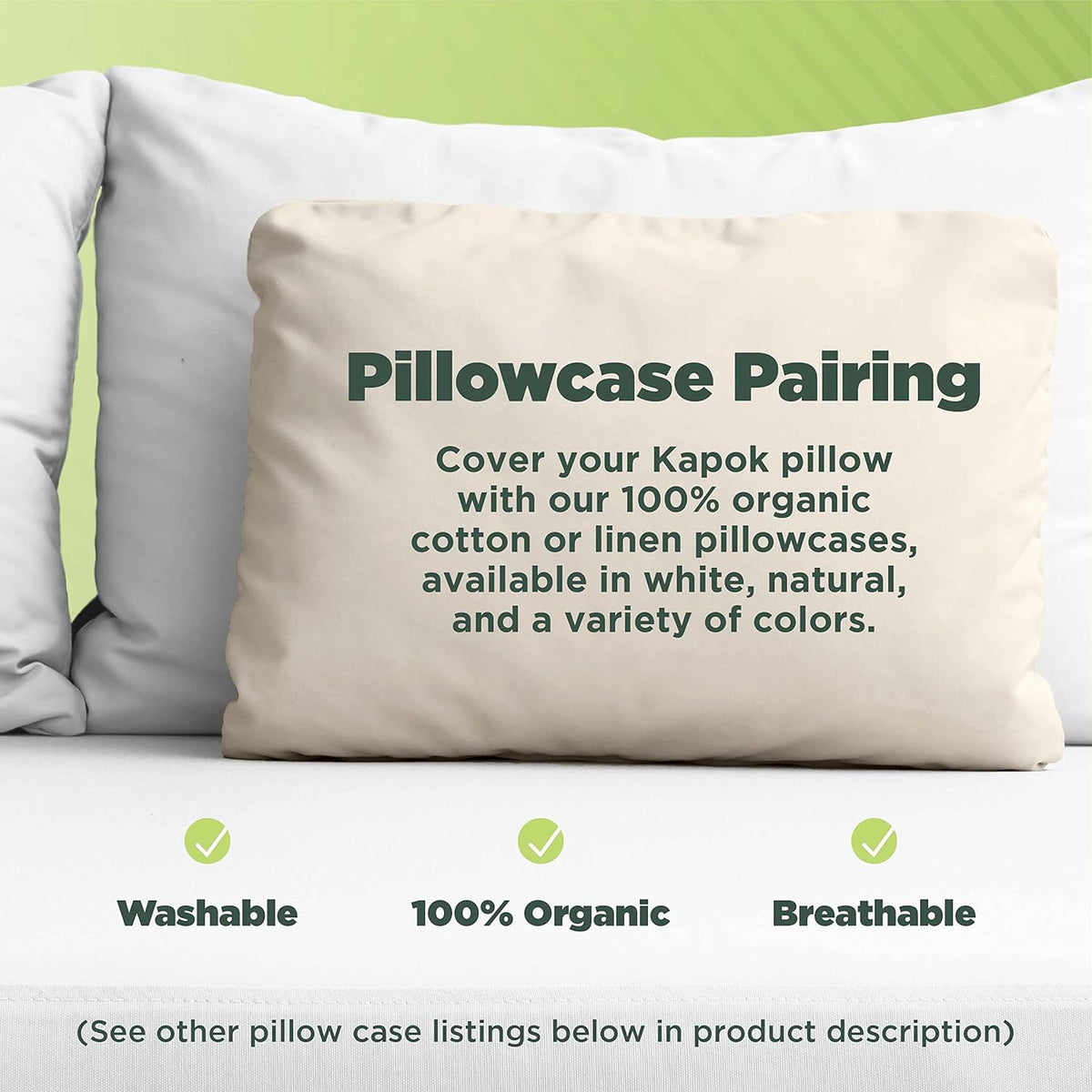 Bean Products Standard Organic Kapok Pillow + Natural Org Case - 20" x 26" - Organic Cotton