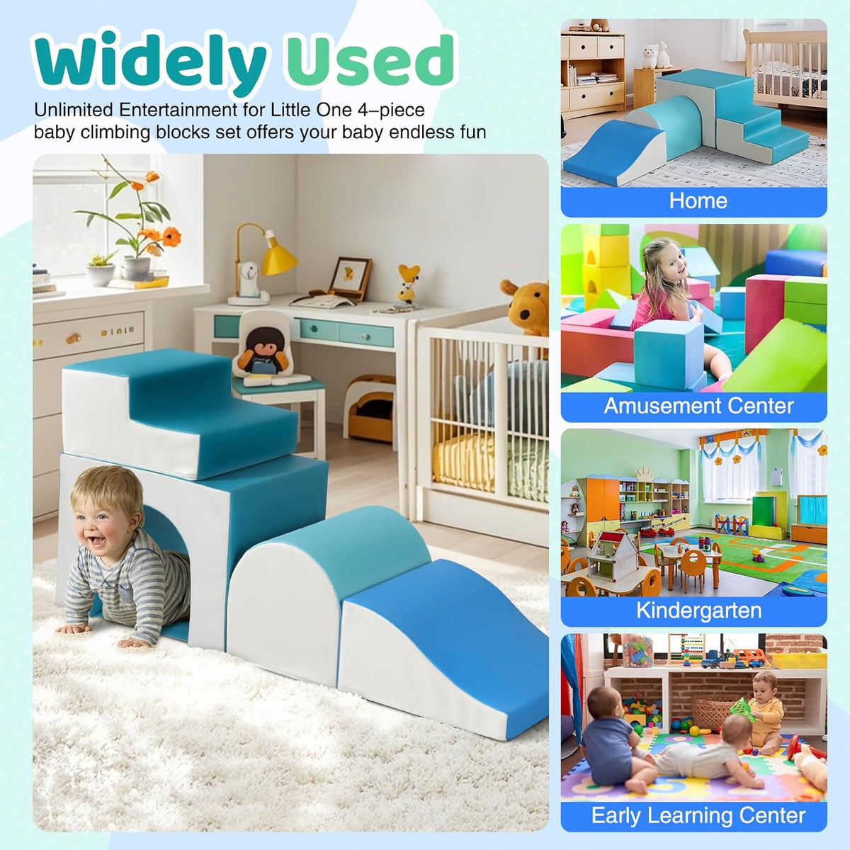 Sumbababy Foam Climbing Blocks for Toddlers: with a Tunnel - 4 PCS Foam Blocks - Kids Indoor