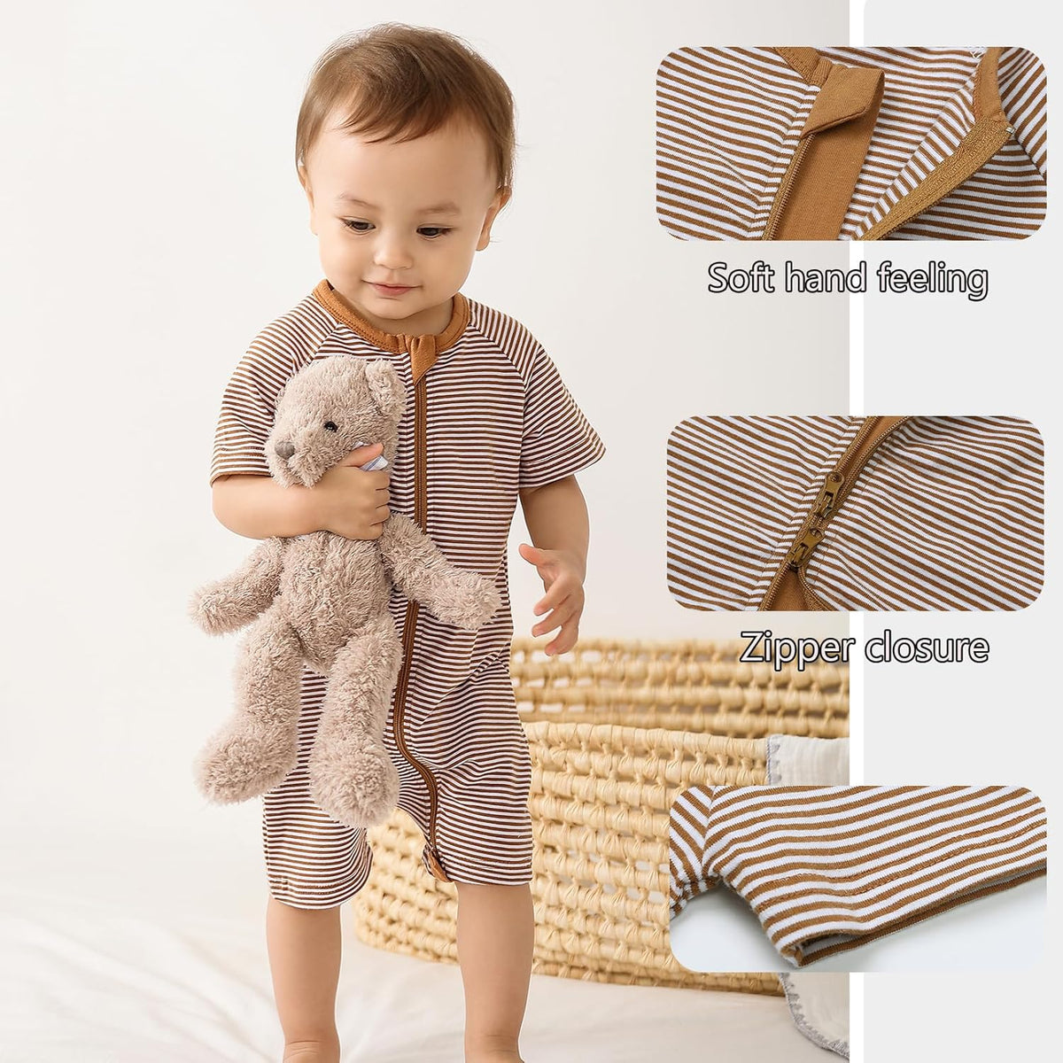Feidoog Baby Boys 2Pack Rompers Summer Short Sleeve 2 Way Zipper One-Piece Romper Jumpsuit Sleep