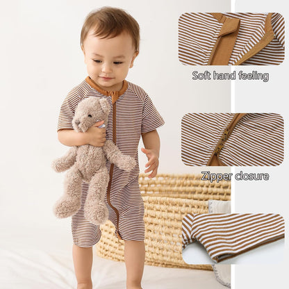 Feidoog Baby Boys 2Pack Rompers Summer Short Sleeve 2 Way Zipper One-Piece Romper Jumpsuit Sleep