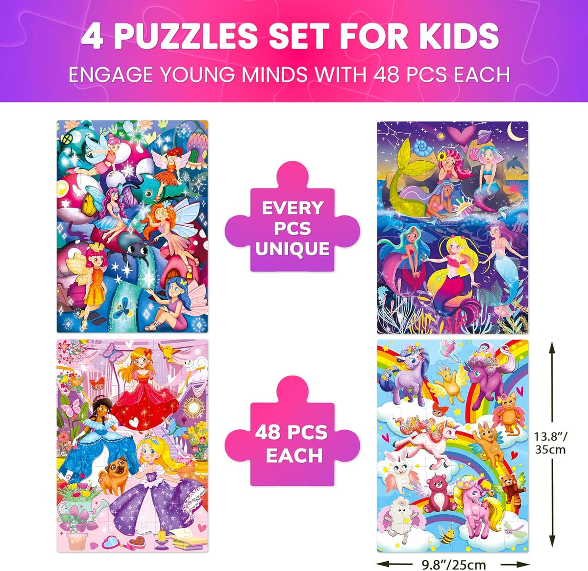 QUOKKA Puzzles for Toddlers 3-5 – 4 x 48 Pieces Puzzles for Kids Ages 3-4 – 12 Toy Learning Vert