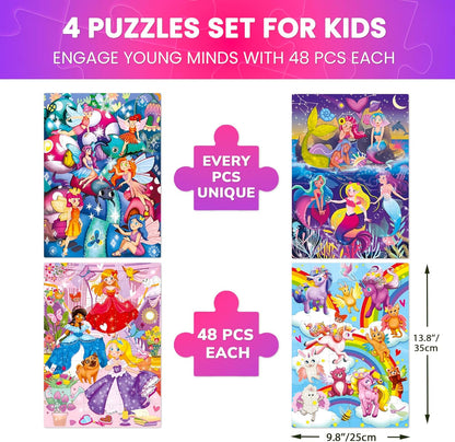 QUOKKA Puzzles for Toddlers 3-5 – 4 x 48 Pieces Puzzles for Kids Ages 3-4 – 12 Toy Learning Vert
