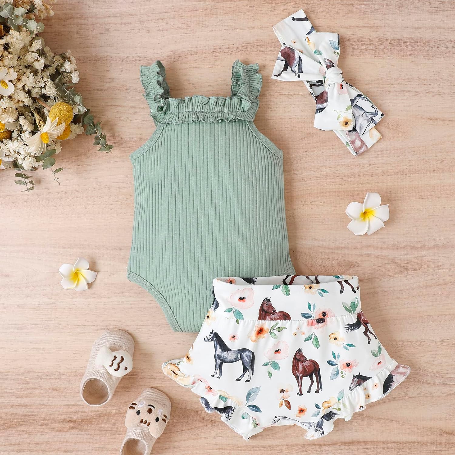 fhutpw Baby Girl Clothes Summer Cute Outfits 3 6 12 18 Months Spaghetti Strap Romper & Floarl