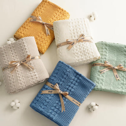 PHF 100% Cotton Waffle Weave Blanket Twin Size, Soft Lightweight Breathable Cozy Summer Blankets