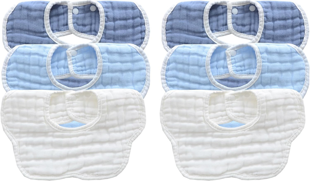 MUKIN Baby Drooling Towel, Snap Bibs, Muslin Bibs, 6 Pack, Adjustable, Soft Cotton