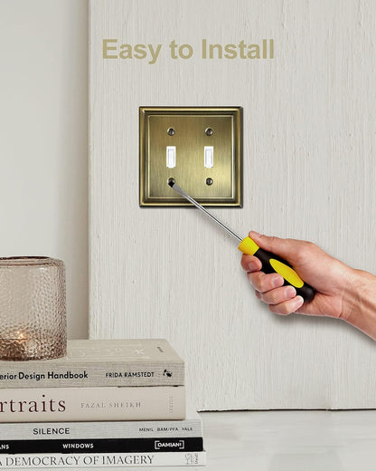 2-Pack Double Toggle Wall Plate, Metal Light Switch Cover, Decorative Antique Brass Switch Plate