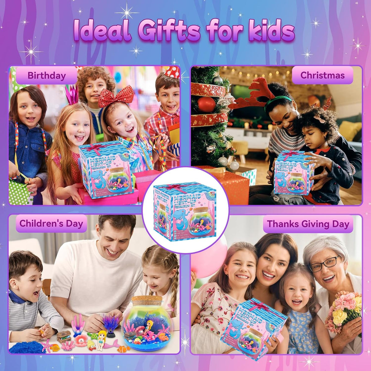 Mermaid Terrarium Craft Kit for Kids - LED Night Light Up & Remote Mermaid Birthday Gifts Toys for