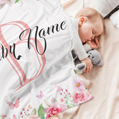 Custom Floral Rose Blanket with Name Personalized Name Blanket for Girl Newborn New Baby Customized