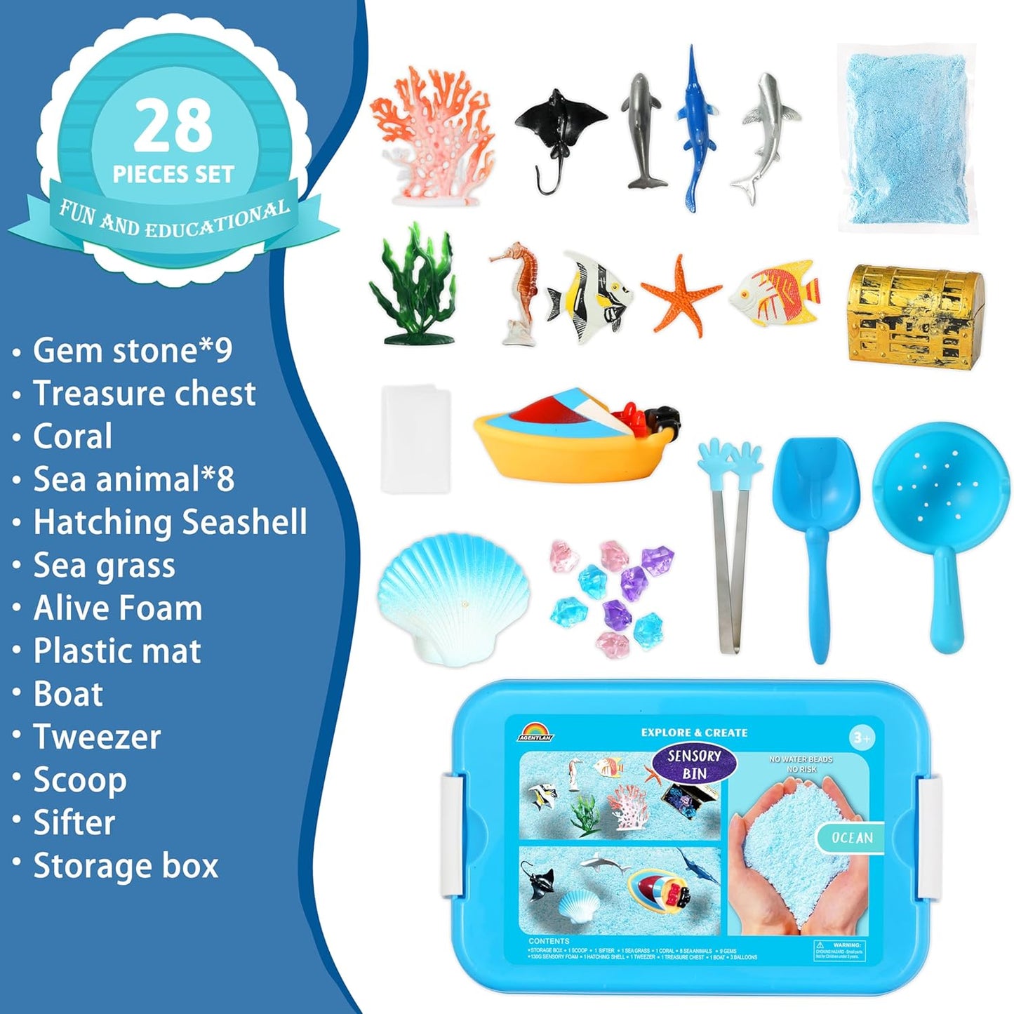Ocean Sensory Bin, Ocean Sensory Water Toys with Sea Animal for Toddlers Boys and Girls, Kids Toys