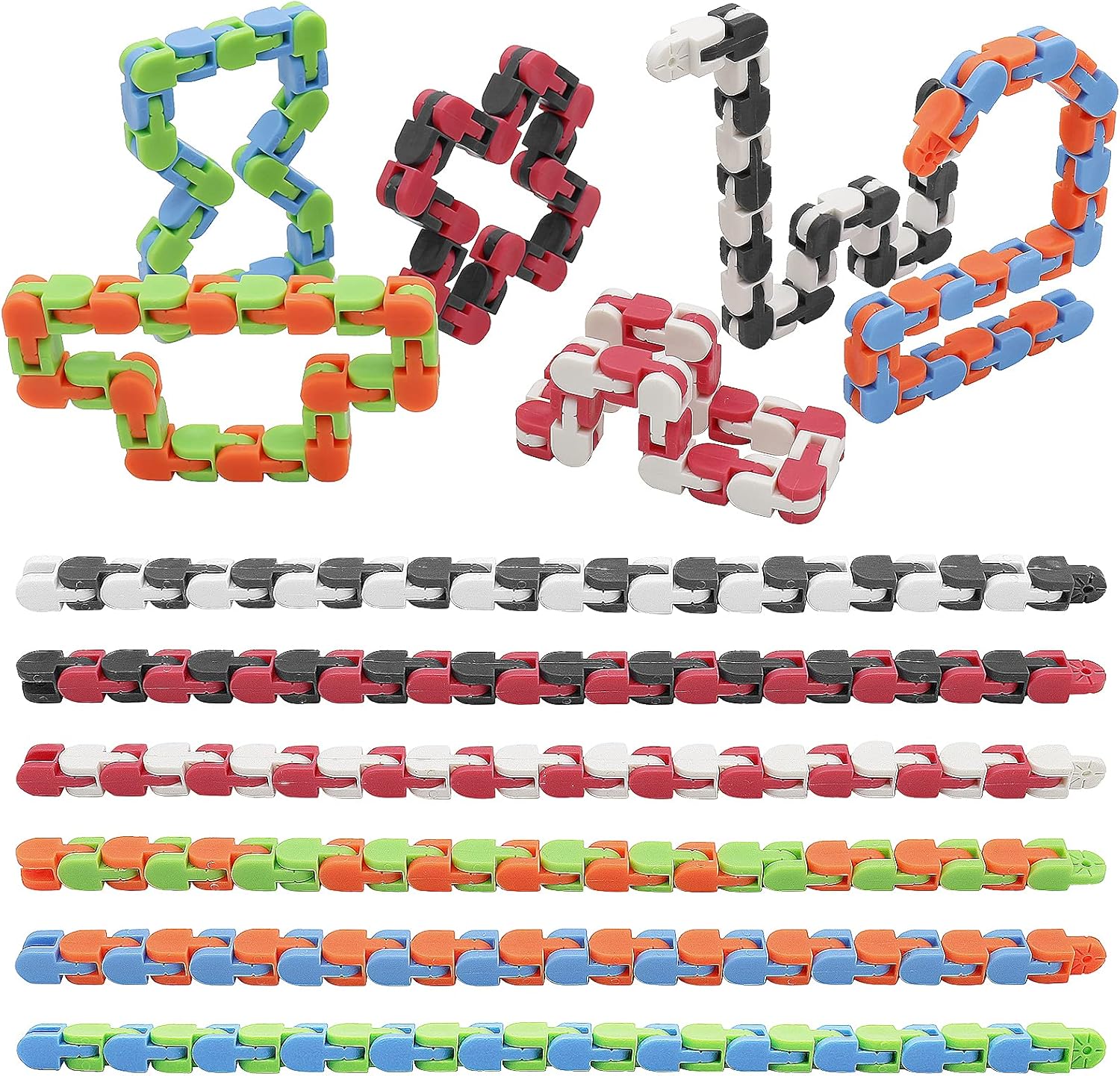 18 Pack Wacky Tracks Snap and Click Fidget Toys Finger Sensory Toys, 24 Links Snake Puzzles for