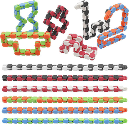 18 Pack Wacky Tracks Snap and Click Fidget Toys Finger Sensory Toys, 24 Links Snake Puzzles for