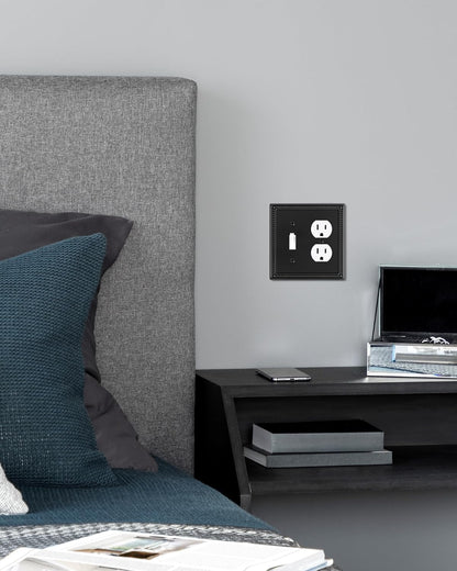 2-Pack Combo Toggle/Duplex Light Switch Cover Plate, Black Metal Wall Outlet Cover Plate