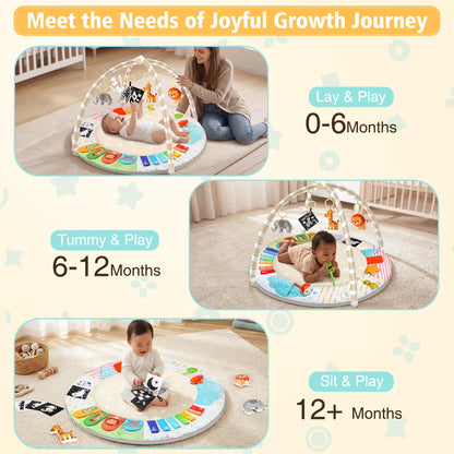 URMYWO Baby Play Gym Mat Tummy Time Mat with 5 Sensory Toys for 0-18 Months