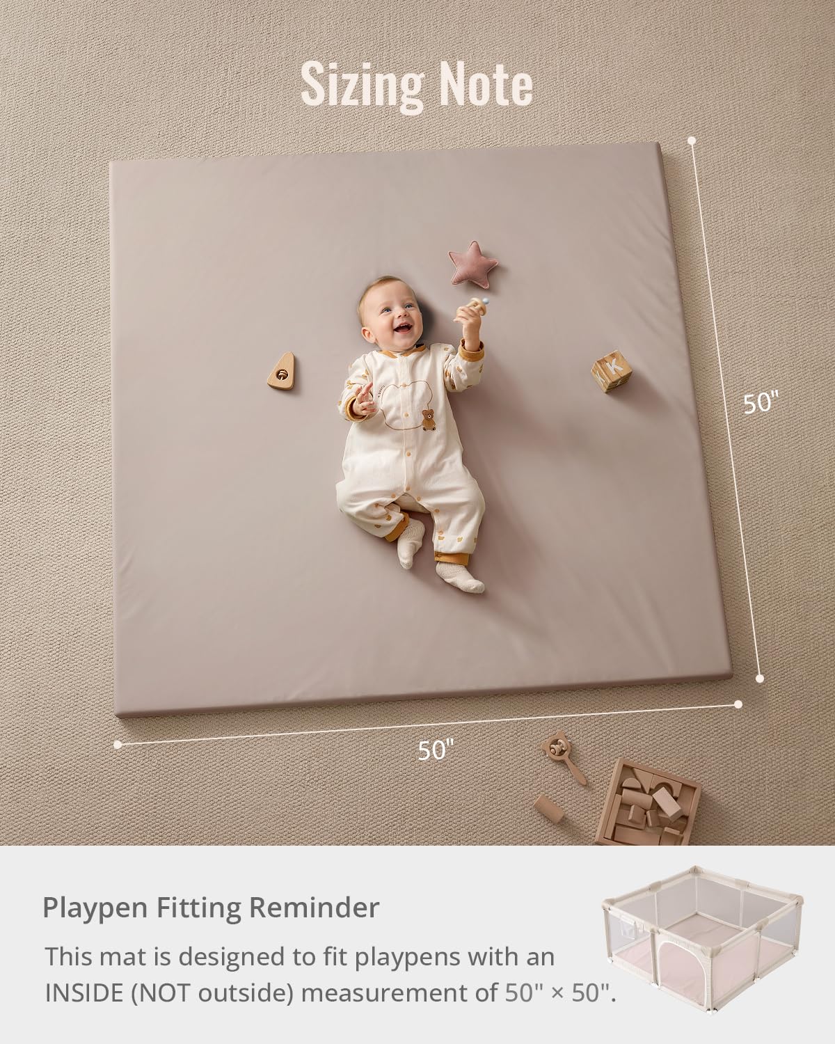 Blissful Diary Vegan Leather Baby Play Mat, 50x50 Thicken Foam Cushioned & Waterproof Playpen Mat