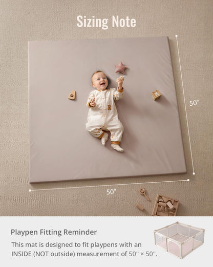 Blissful Diary Vegan Leather Baby Play Mat, 50x50 Thicken Foam Cushioned & Waterproof Playpen Mat