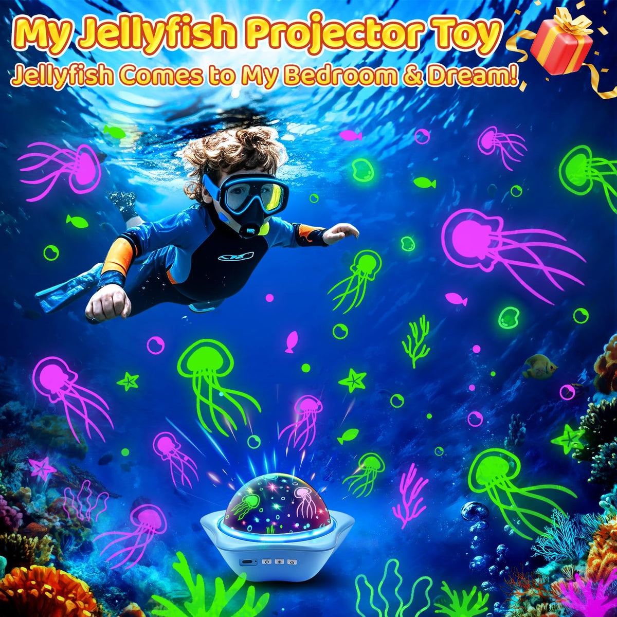 Jellyfish Baby Night Light Projector, Dinosaur+Jellyfish+Unicorn Night Light Projector, 96