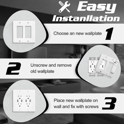 Decorator Wall Plate Double Gang Light Switch Plate Outlet Cover,Unbreakable Polycarbonate