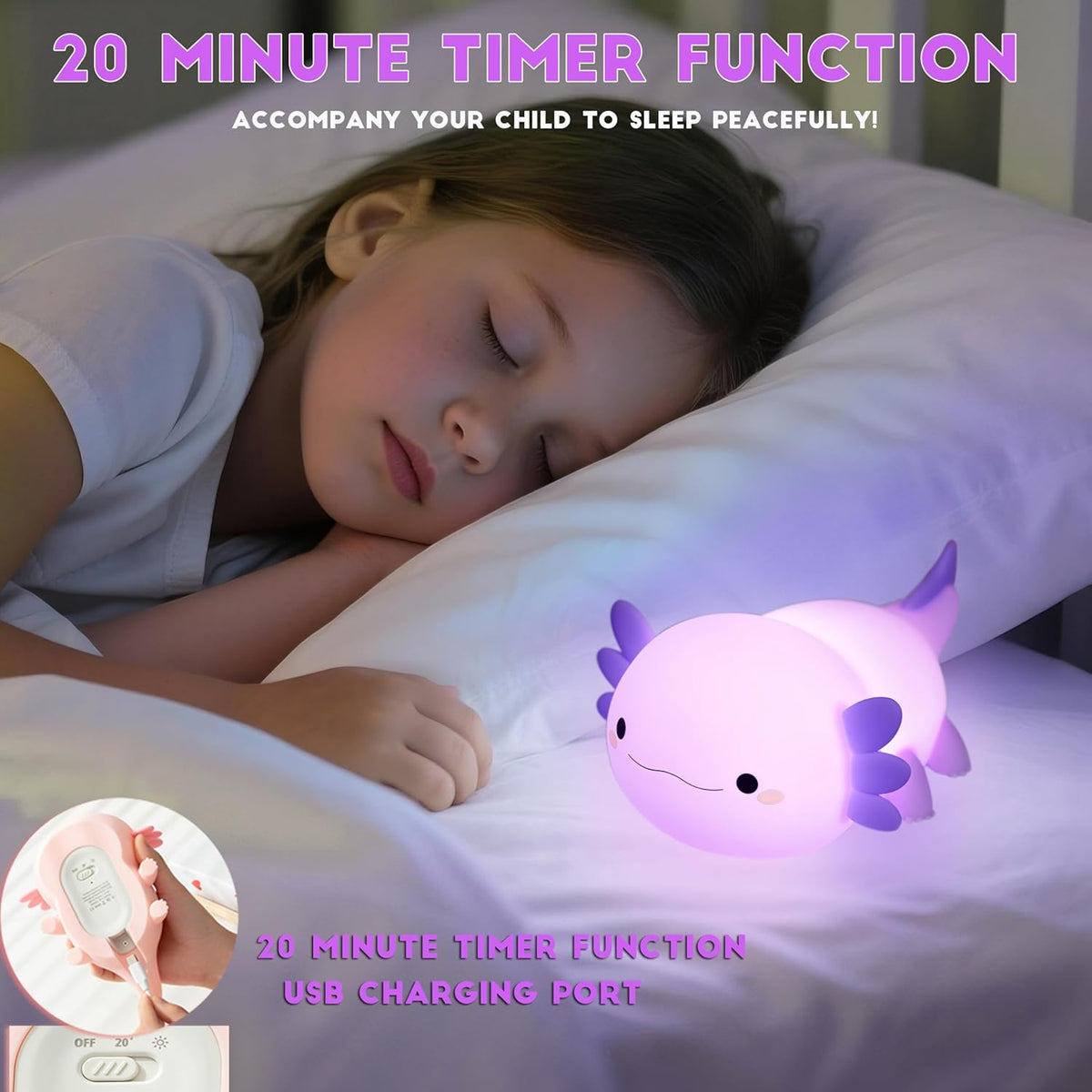DREAMING MY DREAM Axolotl Night Light for Kids,Cute Axolotl Gifts lamp Rechargeable Light Table