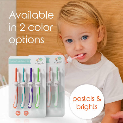 Cherish Baby Care Toddler Toothbrushes 1-2 Years (4-Pack) - BPA-Free & Safety-Tested Kids