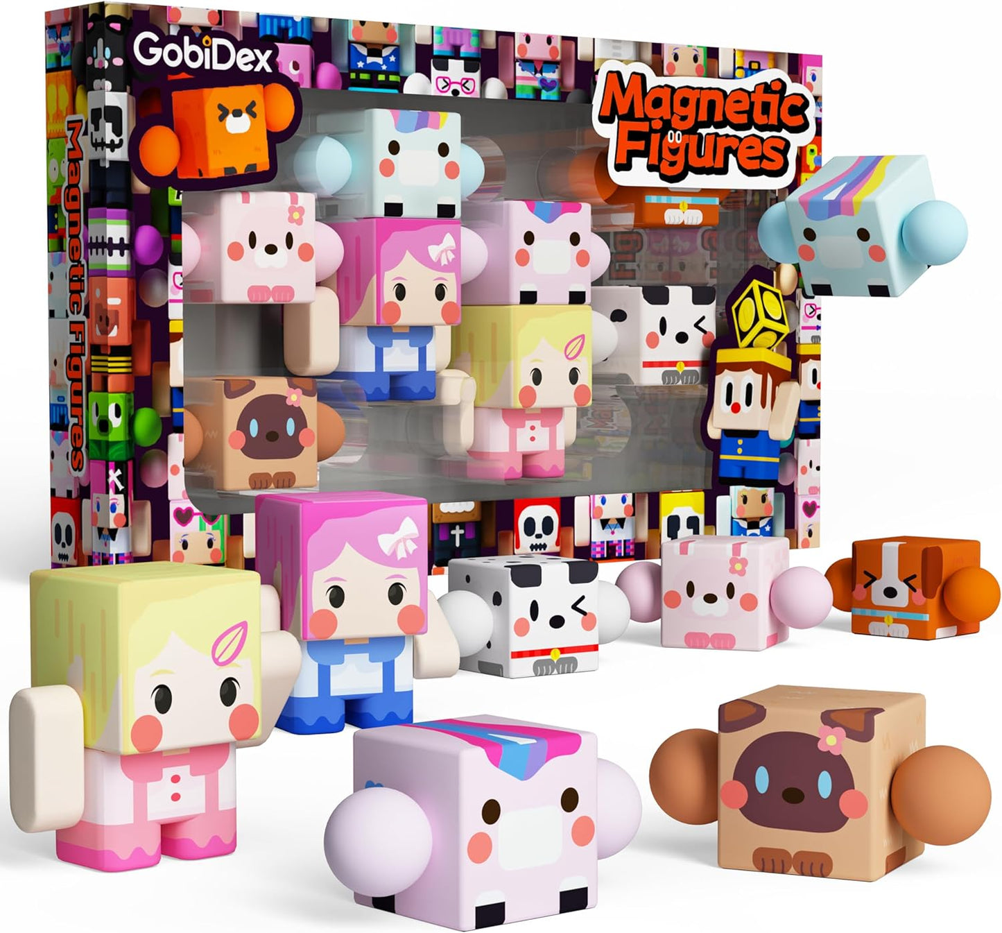 GobiDex 8PCS Magnetic Figures Playset Rotatable Animal & Character Toys for Kids, Toddlers Sensory