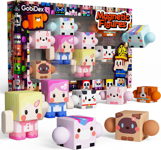 GobiDex 8PCS Magnetic Figures Playset Rotatable Animal & Character Toys for Kids, Toddlers Sensory