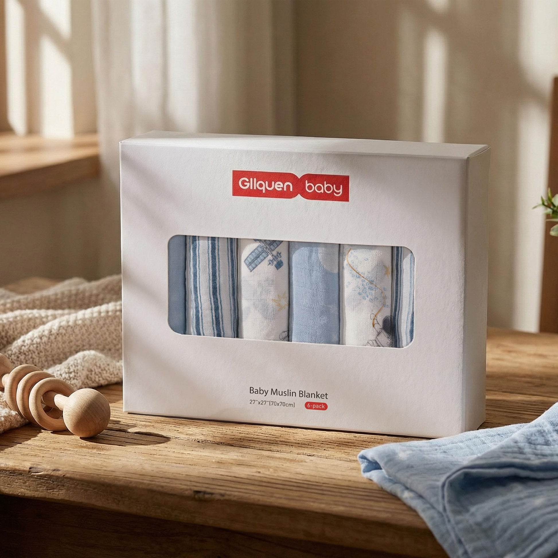 GLLQUEN BABY Receiving Blankets Boy Muslin Swaddle Blankets for Newborn