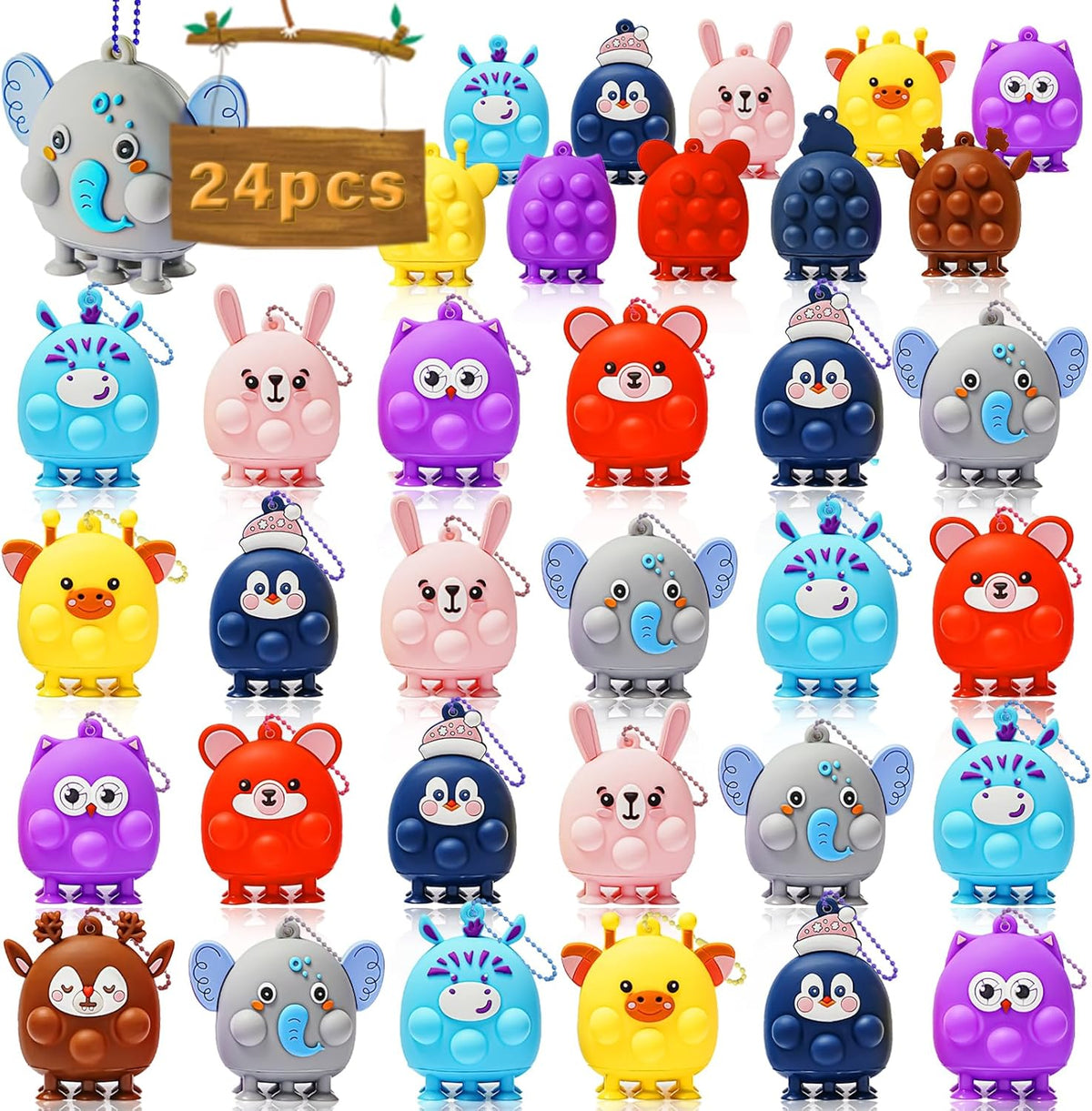 24 Pcs Party Favors for Kids, 3D Animal Pop Fidget Toys Bulk, Sensory Bath Suction Toys for