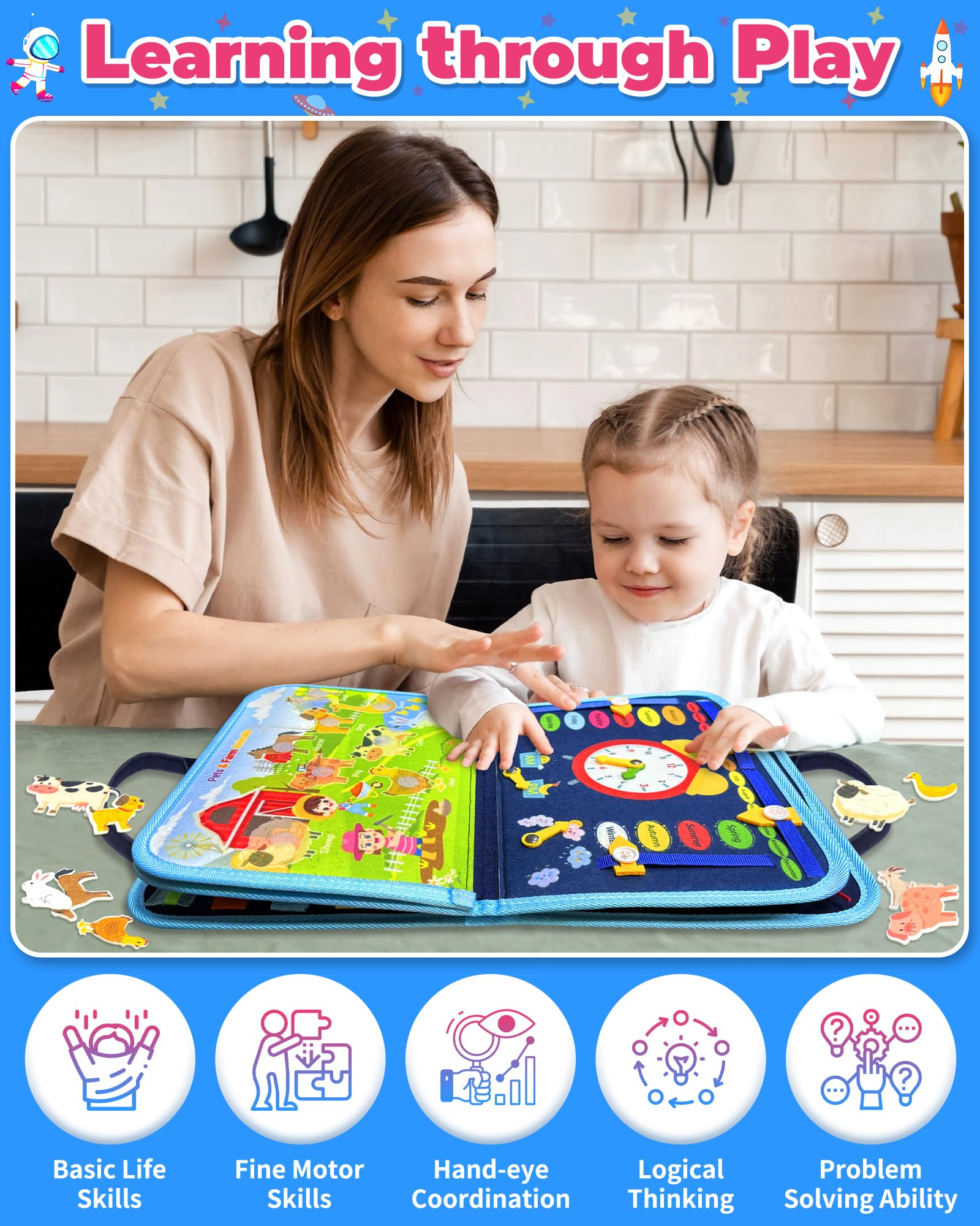 Gojmzo Busy Board Montessori Toys for Toddler Boy Girl Gifts Busy Book