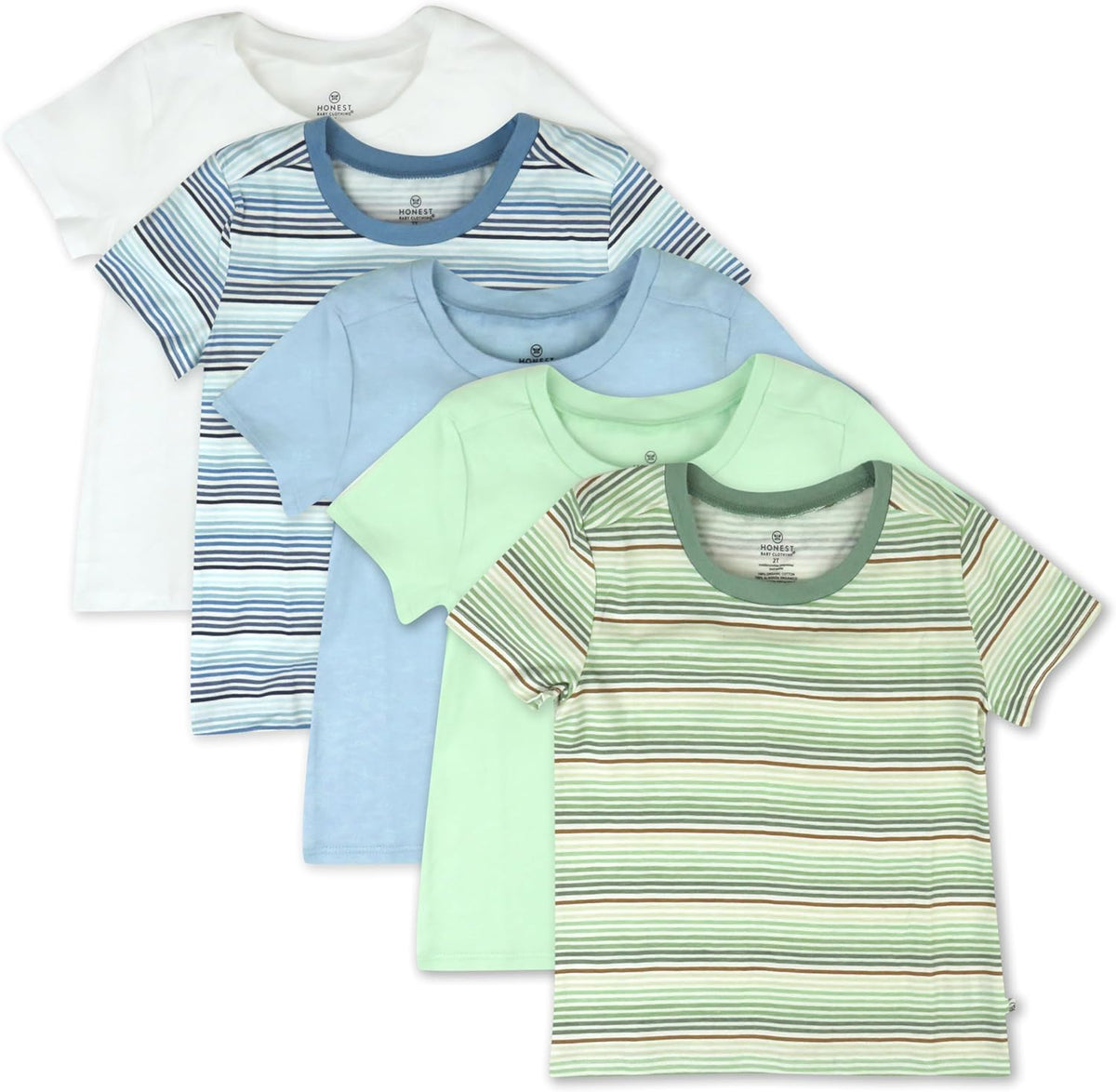 HonestBaby 5-Pack Short Sleeve T-Shirts 100% Organic Cotton Baby, Toddler, Little Kid, Boy, Girl