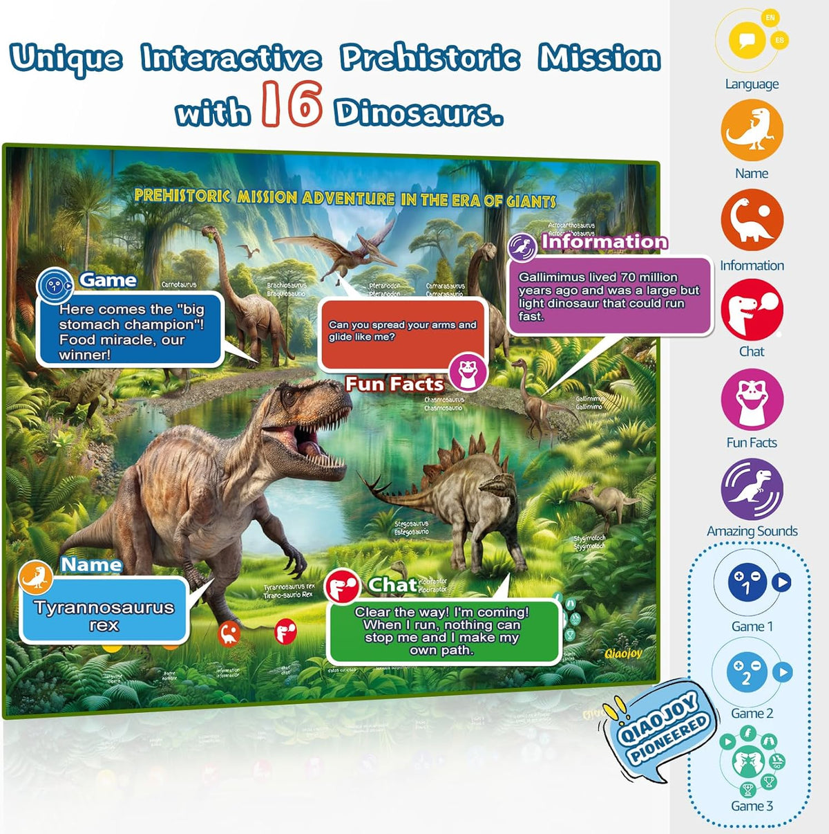 Interactive Dinosaur Toys Learning Poster, Dinosaur Talking Poster, Bilingual Dinosaur Talking