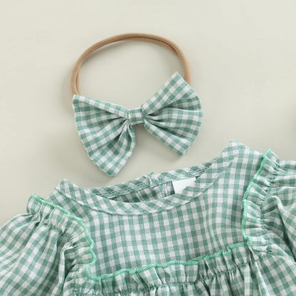 Douhoow Infant Baby Girl Plaid Romper Baby Sweatshirt Romper Ruffle Festival Clothes Fall Winter