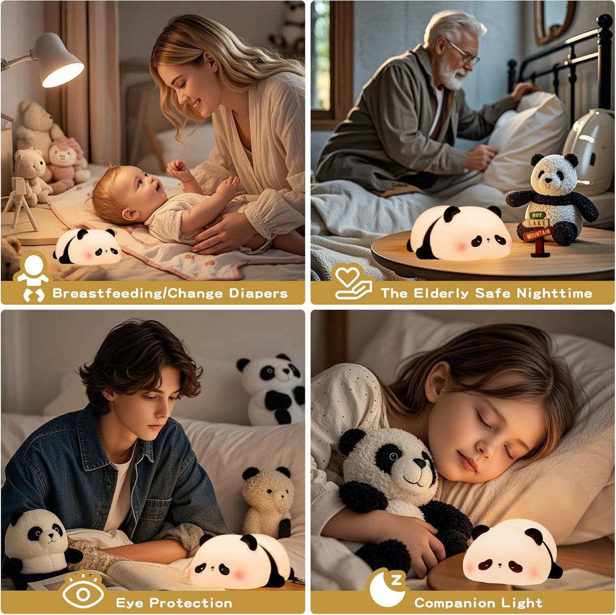 Cute Panda Night Light for Kids, LED Panda Lamp, Food Grade Silicone Novelty Animal Night