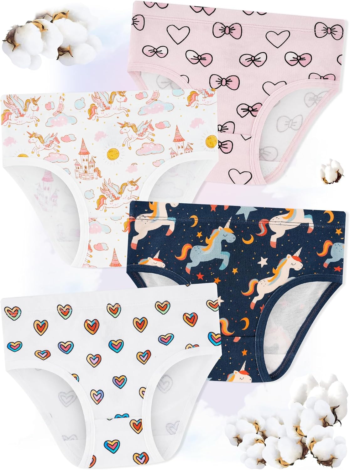 Girls' Underwear,Soft Cotton Tagless Panties for Toddlers' & Little Kids Comfort,Breathable